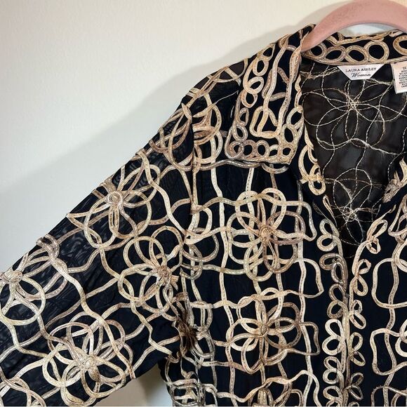 Laura Ashley Women’s Black Gold Sheer Jacket 1X - Picture 4 of 11